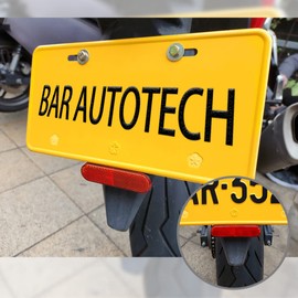 BAR AUTOTECH Universal Motorcycle Safety License Plate Stick-on Reflector Mount Stainless Bracket (05_E-[6.50×0.75 in.]-20°)