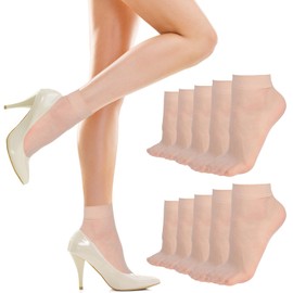 Tyqour 10 Pairs Nude Nylon Socks for Women Sheer Socks Women Nude Ankle Socks, Summer Breathable Thin Ankle Stockings for Women (Nude)