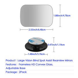 Unifizz 2 pcs Blind Spot Mirrors, 2" Rectangle Ultra-thin Frameless HD Glass Convex Side Rear View Mirror, Frameless 360° Adjustable Convex Rear View Mirror for cars trucks and SUV