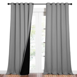 NICETOWN Total Shade Curtains and Draperies, Heavy-Duty Full Light Shading Drapes with Black Liner Backing for Villa/Hall/Dorm Window（Silver Grey, Package of 2 Panels, 62 inches Wide x 95 inches Long