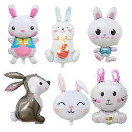 6Stück Hasenluftballon, Osterhase Folienballons Helium Ballons, Geburtstag Party Deko Kinder,Kaninchen Folienballons für Ostern Party Dekoration