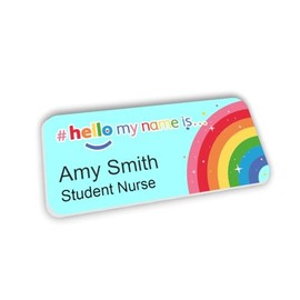 Blue Rainbow and Stars Logo Hello My Name is Name Badge 76 x 32 mm Doctor Student Doctor GP Healthcare Assistant Nurse Practitioner Clinical Medical
