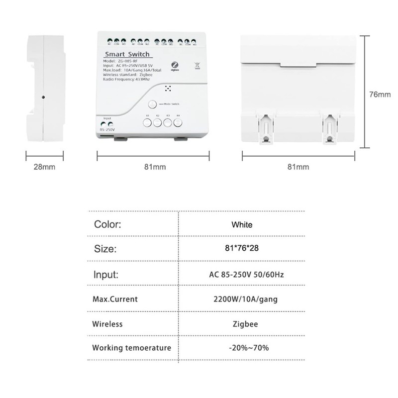Byttlerom 2X 4CH Zigbee Smart Light Switch Module AC 85-250V