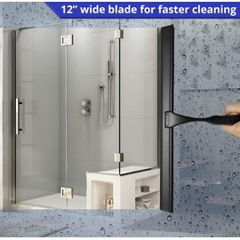 HOME SO Escobilla de ducha en negro mate; eficaz escobilla de goma para ventanas, puertas de ducha de cristal, parabrisas de coche, espejos, paredes de azulejos, superficies de cocina y más (negro, 12 pulgadas)