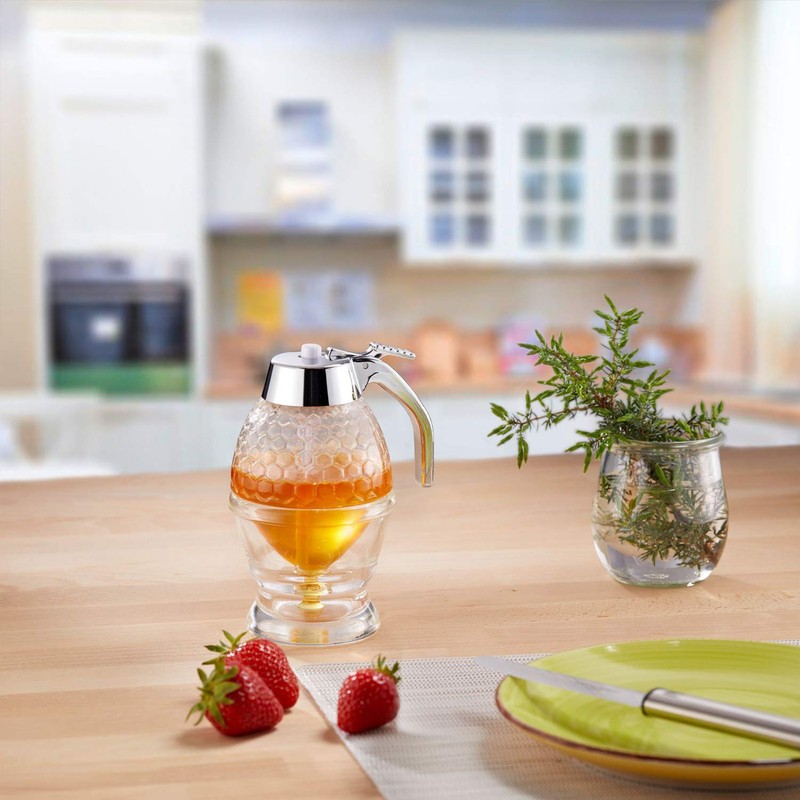 Westmark Honigbirne/Honig-Dosierer mit Untersatz, Fassungsvermögen: 200 ml, Wabenmuster, Glas/Kunststoff, Deluxe,