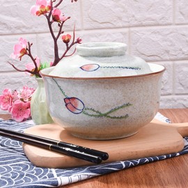 Whitenesser Ramen Bowl with Lid, Japanese Style 25.4 OZ Big Ceramic Soup Bowl with Lid and for Soup Rice Noodle and Porridge, Microwave Oven Safety
