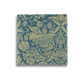Half Moon Bay Strawberry Thief by ACS William Morris 4 Inch Square Ceramic Stoneware Single Beverage Drink Coaster Sage Green and Blue