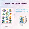 Dinosaur Glitter Tattoo Set, 12 Sheets Dino Temporary Glitter Tattoo,
