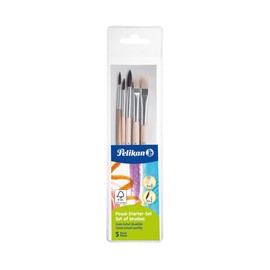 Pelikan 718163 Brush Starter Set in Transparent Bag with 1 Hair Brush Size 2, 4, 6 & 1 Bristle Brush Size 6, 10 / combination set, Brush set 2.