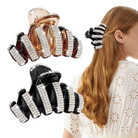 2Pcs Lady Fashion Rhinestone Hair Clips,Fancy Rhinestone Claw Hair Clips, Large Bling Hair Clamps Strong Hold Hair Barrettes Acrylic Jaw Clamp Elegant Crystal Jaw Clips Hairpins for Women
