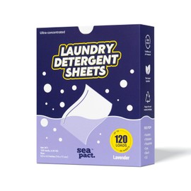 SEAPACT Hypoallergenic Eco Laundry Detergent Sheets, 60 Count (up to 120 Loads) Biodegradable, Lavender Scent, Plastic Free for Travel, Washer Soap Sheets, Zero Waste - Quick Dissolve