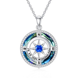 TOUPOP I'd be Lost without You Compass Necklace for Women Sterling Silver September Birthstone Sapphire Jewelry Anniversary Birthday Gifts for Her, Wife, Girlfriend