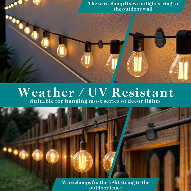 Outdoor String Lights Clips, Weatherproof Cable Hanger Hooks for Hanging