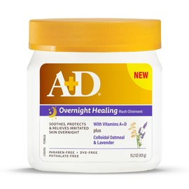 A+D Overnight Healing Diaper Rash Ointment - Soothes, Protects & Relieves Diaper Rash Overnight with Lavender & Colloidal Oatmeal - Healing Ointment for Red, Itchy, Irritated Skin - 15.2 oz Jar