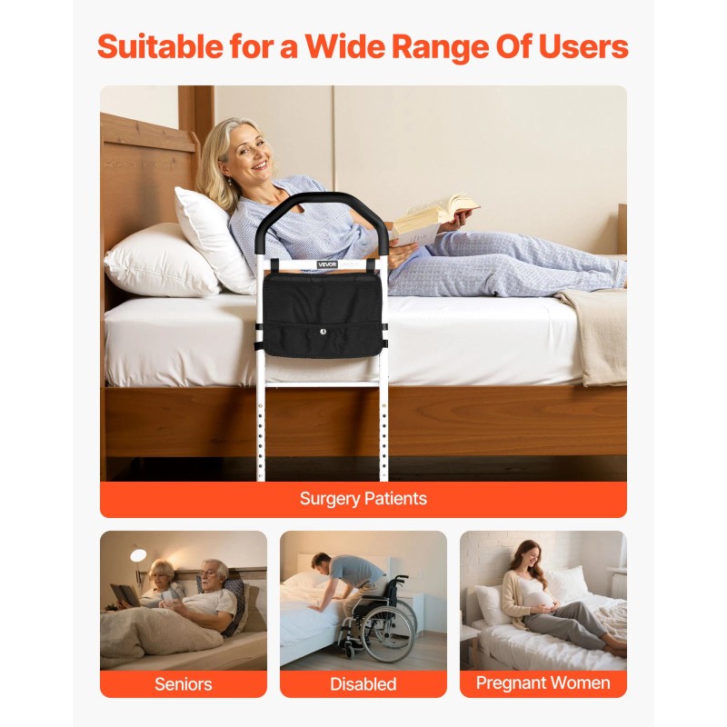 VEVOR Bed Rail for Elderly w/ Supporting Leg, Adjustable Assist