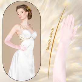 BLMHTWO Long Elbow Satin Gloves for Women Long Opera Satin Gloves Fancy Dress Gloves 1920s Style Prom Gloves for Women for Wedding Evening Graduation Party Opera (52 cm/20.47inch,pink)