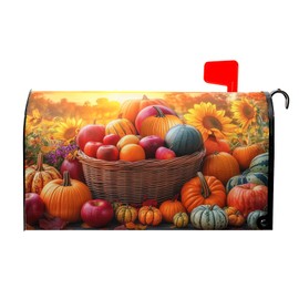 Fall Harvest Mailbox Cover Magnetic Standard Size 21X18 Inch Autumn Floral Mail Box Covers Thanksgiving Pumpkin Mailbox Wraps Post Letter Box Cover for Seasonal Holiday Home Garden Yard Decor
