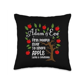 Funny Christian Shirts Funny Bible Shirts Christian Gift-Adam & Eve Funny Bible Throw Pillow, 16x16, Multicolor