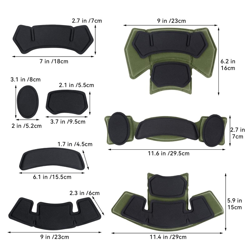 Yzpacc Airsoft Helmet Padding Helmet Pads Set, Second Generation Green