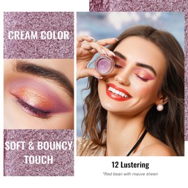 OULAC Cream Eyeshadow, Glitter Pink Eyeshadow, Holds Makeup For 12 Hours +, Waterproof and Sweatproof, Crease Resistant, Vegan | 06g, Lustering (12)