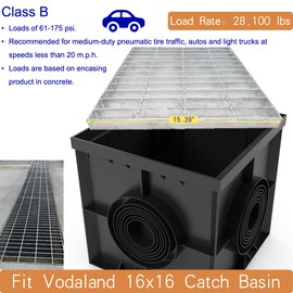 DuuMuut Galvanized Steel Drain Grate 16x16 in for Vodaland Catch Basin, B-Class 28100 lbs Heavy-Duty Outdoor Driveway Trench Drainage Grate, Square Metal Channel Sewer Cover (True 15.4x15.4)