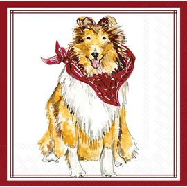 IHR Ideal Home Range Cocktail Napkins Rosanne Beck Hometown Pride Disposable 3-Ply Paper Party Napkin Pack, 5" x 5", Maroon Collie, 20-Count