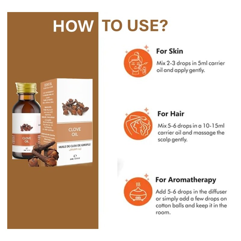 100% Natural Pure Clove Oil, Cold Pressed Suitable for Aromatherapy,