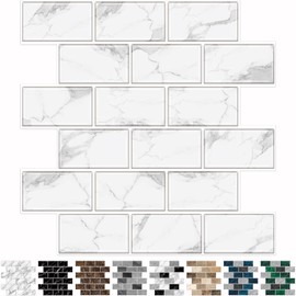 URCOLOR 10-Sheet Backsplash Tile for Kitchen Peel and Stick,12"x12" Self Adhesive Wall Tiles on Back Splashes for Bathroom White Marble Look