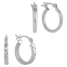 LeCalla 925 Sterling Silver Classic Diamond-Cut Hoop Earrings Hypoallergenic Lightweight Trendy Jewelry Set of 2 Pair Small Click-Top Hoop Earring for Teen Women 25 MM