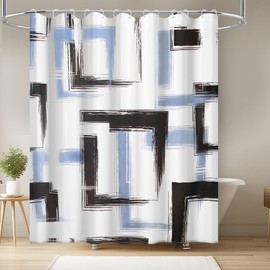 FeinKulturia Shower Curtain 180 x 200 cm, Thickened Geometric Pattern Design, Washable Polyester Textiles, Anti-Mould, Waterproof Bath Curtain with 12 Shower Curtain Rings and Weighted Hem