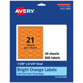 Avery Printable Oval Labels with Sure Feed Technology, 1-1/8" x 2-1/4", Bright Orange Labels, Print-to-The-Edge, Laser/Inkjet, 840 Total, Great for Soap Labels and Candle Labels