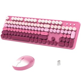 Links9+ Wireless Keyboard and Mouse, Full-Size Retro Typewriter Keyboard with Round Keycaps, 2.4GHz for Windows, Mac, Laptop, PC, Desktop (Dark Pink Gradient)