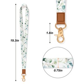 Hsxnam Neck Lanyard Key Chain, Long Lanyard Strap Keychain Holder for Women Men Car Keys ID Badges Card Wallet Phone Camera, Green Leaves