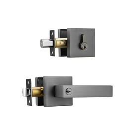 NCL Keyed Entry Door Lever with Single Cylinder Deadbolt, Keyed Alike Heavy Duty Combination Set, Satin Gunmetal Exterior Door Lock Set for Front Door