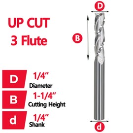 Up-Cut Spiral CNC Router Bit 1/4 Shank - 3-Flute 1/4" Cutting Dia, 1-1/4" Cut Length, Solid Carbide CNC Router Bits Rougher End Mill, for Wood Slot Mortise, Grinding Grooving, Carving, by SICWOOD
