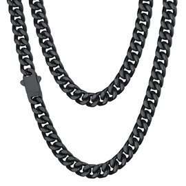Mens Cuban Link Chain, Black Miami Cuban Chain Necklace for Men, 7mm Wide Hip Hop Mens Jewelry, 18"
