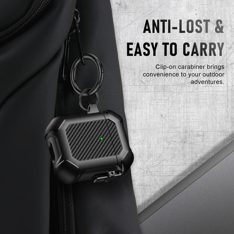 Maxjoy for AirPods Case, Carbon Fiber Secure Lock Clip Full