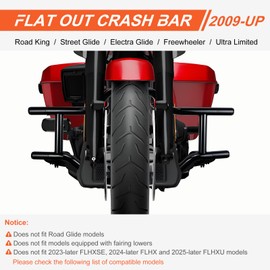 GZICMA Engine Guard Flat Out Crash Bar Fits for Harley Touring Street Glide Road King Electra Glide Ultra Limited 2009-2024 Models (Gloss Black Crash Bar)