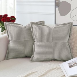 Artscope Corduroy Cushion Covers Pack of 2 Modern Patchwork Throw Pillow Covers Soft Pillowcase Broadside Decorative Textured Cushions for Home decor Sofa Bedroom Couch Cappuccino 40x40cm