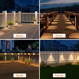 NIORSUN Solar Fence Lights Outdoor 8 Pack, IP65 Waterproof Large Size LED Solar Deck Lights with Lenses, Auto ON Off Warm White Step Lights for Outside, Patio, Fence, Yard and Railing Decor (White)