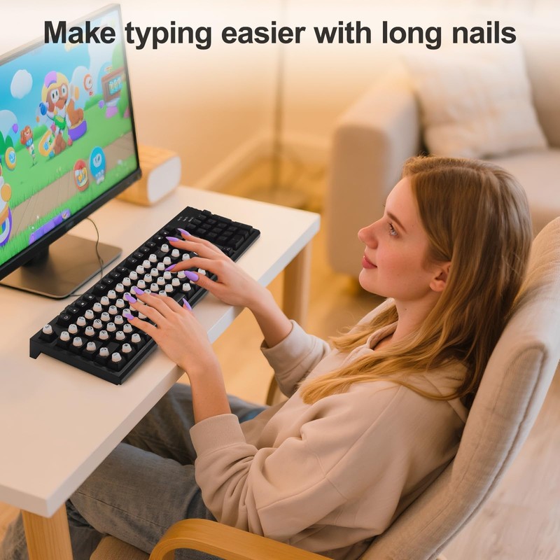 Raised Keyboard Stickers for Long Nails with Letters, Soft Silicone