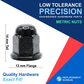 ReplacementScrews License Plate Retainer Screws/Nuts Compatible with Volvo OEM Part 948685 (Screws onto Existing Stud) - Tall Dome/Acorn Head with Flange - Black Plated Steel Cap (Pack of 4)