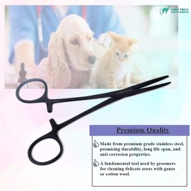 Pet Groomer Dog/Cat Hemostat Forceps 5" Hair Puller with STR Serrated Tips Ear Care Multipurpose Ratchet Locking Clamps Made of Stainless Steel Helps in Cleaning Nose, Paws, Furs - Full Black