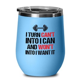 Luxe Gifting Personal Trainer Blue Edition Wine Tumbler 12oz - I Turn Can't - Fitness Instructor Workout Coach Exercise Lover Cardio Lover Gym Coach