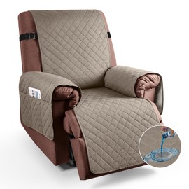 KinCam 100% Waterproof Recliner Chair Cover, Reclining Couch Covers for Pets, Dogs, Recliner Couch Slipcover Furniture Protector with Elastic Straps for Kids(23.6", Taupe)