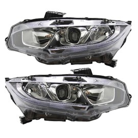 Headlight Assembly Fit for 2016-2021 Honda Civic,Halogen Headlamp w/LED DRL Chrome Housing Replacement Driver Passenger Side