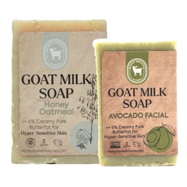 Honey Sweetie Acres Fresh Off The Goat Face & Body Soap 3 Ounce Avocado Facial Plus 5 Ounce Hydrating Goat Milk Soap For Your Whole Body - Made in the USA (Honey Oatmeal)