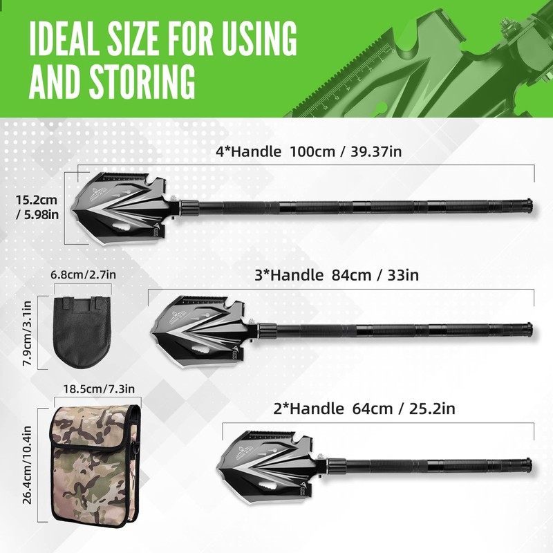 Zune Lotoo Tactical Shovel Survival Tool, 18 in 1 Small