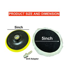 Tru Lamb Lambswool Polishing Pads Sheepskin Buffing Pads, 7 Piece Set. Includes 5 Lambs Wool Cutting Pads with Hook, 1 Backing Plate and 1 Drill Attachment - Wool Buffs (5 Inch)