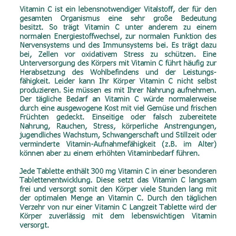 Vitamin C 300 mg Long-Term Vegan Tablets Pack of 120